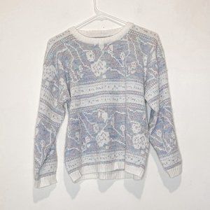 Vintage 1980s Andene Pastel Pink Blue Floral print Knit Sweater S